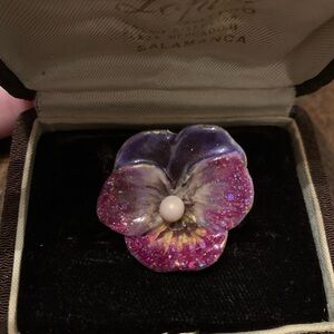 Vintage Cold Porcelain & Enamel Pendant - Pansy Flower